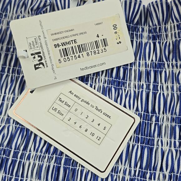 Ted Baker NWT Noaah Smoked Eyelet Off the Shoulder Dress Blue White 4 = 10 US - Picture 6 of 13